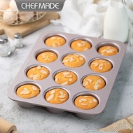 CHEFMADE English Muffin Pan 12 Cup | 12-Grain English Muffin Mold with Loose Bottom | Non-stick Crum