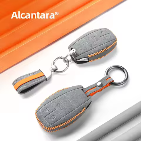 Alcantara Car Key Fob Cover For Bentley Bentayga Continental Flying Spur Mulsanne Key Case Key Chain