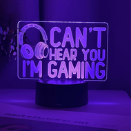 1 ชิ้น โคมไฟโต๊ะ GAMEOVER 3D ที่ใช้งานด้วยการสัมผัส 7 สี & CAN'T HEAR YOU I'M GAMING & โคมไฟบรรยากาศ