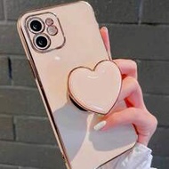 ขาตั้งรูปหัวใจชุบทองและเคสโทรศัพท์ชุบทอง, เข้ากันได้กับ IPhone 17/16e/15/14/13/12/11/XS/XR/X/7/8 Plu
