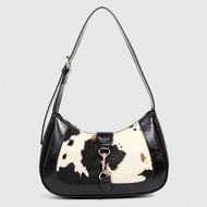Fashionable Women Handbag, Versatile Retro Crescent Bag, Autumn/Winter New Colorblock Leopard Print 