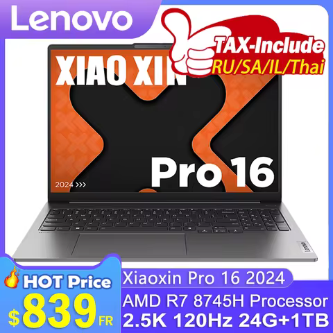 New Lenovo Xiaoxin Pro16 2024 Ryzen R7 8745H 7500MHz 24G RAM 1TB SSD 16inch 2.5K 120Hz Screen 84Wh b