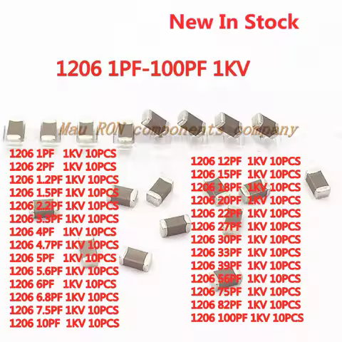 270PCS/LOT SMD ceramic capacitor 1206 1PF-100PF 1KV 1000V 1PF 5PF 10PF 22PF 33PF 82PF 6.8PF 56PFNPO 