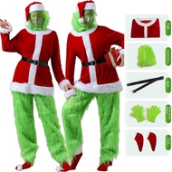 Movie Monster The Grinch Cosplay Costume For Men Santa Claus Uniform Full Sets Green Haired Monster 