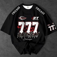 American 777 High Street Ice Hockey Retro Printed Short Sleeve T-shirt Summer Men's and Women's Loos