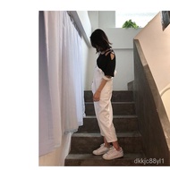 ZZBlack and White Denim Suspender Pants Women's Korean Style New Loose Slimming Soft Girl Nine Jumpsuit Student Women's