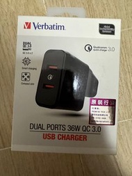 Used Verbatim DUAL PORTS 36W QC 3.0 USB CHARGER 快速充電器