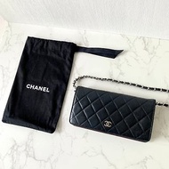 【LA LUNE】中古二手Chanel黑色皮革長夾錢包側斜背孭單肩小手袋