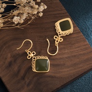 Simple Shining Earrings Jade Flow Retro Earrings Enamel Chalcedony Flow Earrings 8DIU