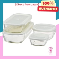 【JAPAN】HARIO (Hario) Stacking Heat-resistant Glass Container 4-piece Set KSTL-4004-OW