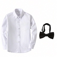 Tween Boys Shirts Long Sleeve Shirts Wedding Uniform Party Shirts With Pocket &Tie White Size 6-16Y