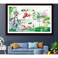 Stone painting with lotus flower VS437 - size: 100 * 65cm. (UNWORKED PAINTING)