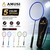 AMUSI Badminton Racket Carbon Fibre Strung Racket with Bag 4U Lightweight 30lbs Training G4 Grip