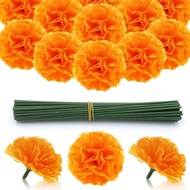 5 Pcs Marigold Flower Heads Bulk Silk Marigold with Stems Mother's Day Decoration Artificial Flowers for Diwali Home Concert Party Decor Wreath Garland