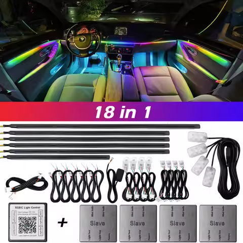 Dual Zone 18 in 1 Symphony RGB Car Ambient Light Interior LED Neon Acrylic Strip Atmosphere Lighting