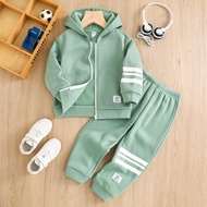 2pcs Young Boys Sports & Casual Comfortable White Letter Decor & White Stripe Navy Loose Hoodie And 