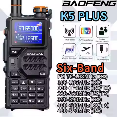 BaoFeng K5 PLUS handheld walkie talkie 8W 999Ch Wireless Frequency Copy Scrambler Tri-band Tx Six-ba