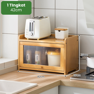 Inaso Lemari Dapur Kayu Rak Oven Microwave Tempat Penyimpanan Piring Panci Rak Kabinet Dapur Anti De