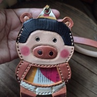 小豬寶寶裝可愛相撲 純牛皮伸縮識別證/悠遊卡套