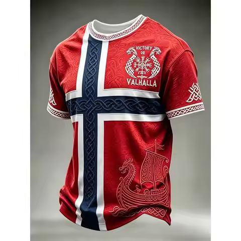 Norway Viking T Shirt Men Norge Cross Flag Shield Printed Jersey Tees Summer Short Sleeve Valhalla W