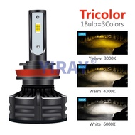 Tricolor headlight H4 LED Car H11 H8 H7 H1 H3 9005 9006 HB3 HB4 Fog lamp bulb 4300K 3000K 6000K