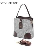 【Mumu Select】M452 Retro Letter Women Sling Bag Wide Shoulder Strap Bucket Bags For Woman