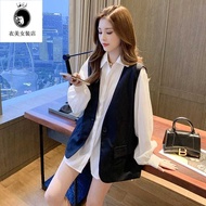 特大码西装马甲套装女300斤胖mm宽松衬衫马夹两件套 胖妹妹大碼女裝顯瘦 上衣女韓版显瘦 大碼 女裝 上衣 顯瘦 大碼 plus size women Extra Large Suit Vest Su