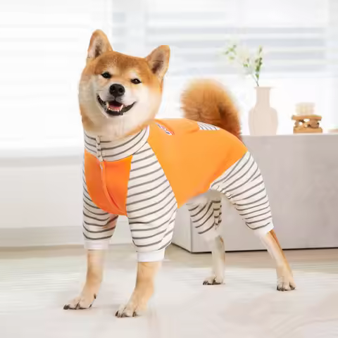 XL-8XL Large Dog Clothes Stripe Turtleneck Dog Jumpsuit Warm Plush Lined Dog Pajamas Onesie for Medi