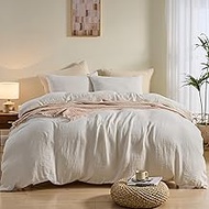 Simple&Opulence Linen Muslin Duvet Cover Set Twin Size, 3Pcs White Linen Cotton 3-Layer Gauze Minima