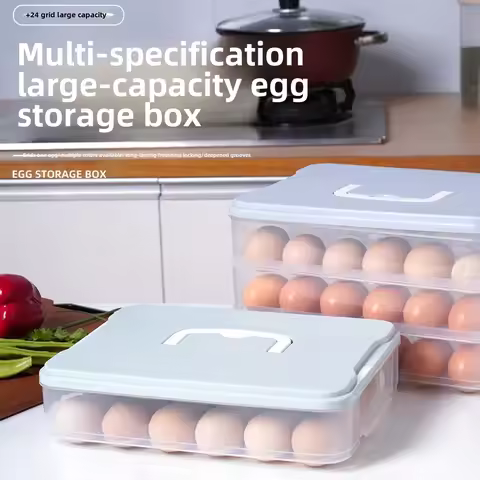 New 24-Grid Egg Storage Box With Lid PP Multi-Layer Handheld Deep Egg Groove Refrigerator Preservati