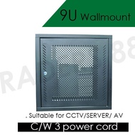9U(470x 600x 500mm *HxWxD) Perforated Wall mount Server Rack c/w 3 power socket Standard Size Rack f