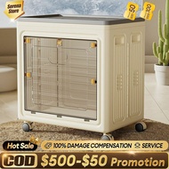 80-160L Foldable Storage Box with Wheels Clothes Storage Box Flip-top Storage 2 Door Bedside Table