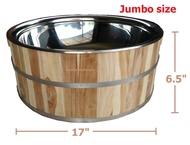 ถังไม้พร้อมอ่างสแตนเลส Jumbo สูง 6.5 นิ้ว กว้าง 17 นิ้ว ถังสปาทรงกลมแบน   อ่างไม้ ถังใส่ข้าวสาร ถังใ