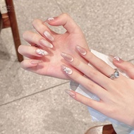 Pink Cat Eyes Almond Press on Nails with Natural and Smooth Edge Nails for Women Nail Art Decoration