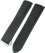 GANYUU Rubber Silicone Watchband For Omega Seamaster GMT Diver 300 Speedmaster Hamilton 19mm 20mm 21mm 22mm Watch Strap (Color : Black green, Size : 20mm Silver buckle)