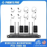 Phenyx Pro PTU-7000B Wireless Microphone System 4 Channel Wireless Mic Set for Singing Church Stage
