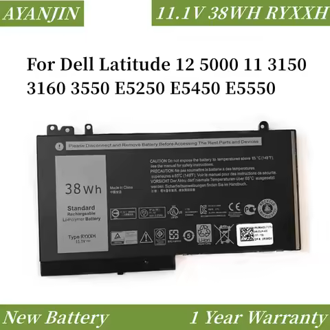 11.1V 38WH RYXXH Laptop Battery For Dell Latitude 12 5000 11 3150 3160 3550 E5250 E5450 E5550 Series
