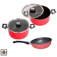 Combo 3 món cao cấp Hàn Quốc, bộ 2 nồi chống dính vân đá Kimscook , quai chống nóng, nắp kính cường 