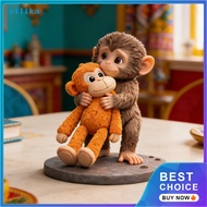 SILIKA✯3D Printed Monkey Figurine Cute Small Monkey Holding Plush Toy Statue Collectible Ornament fo