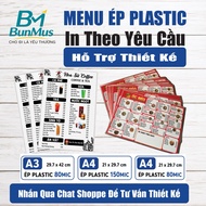 Print A3 A4 Plastic Laminated Menu on BUNMUS Demand| Design Support |