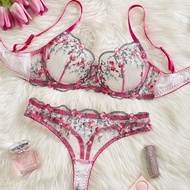 Valentine's Day Sexy Embroidered Flower Mesh Lingerie 2-Piece Set