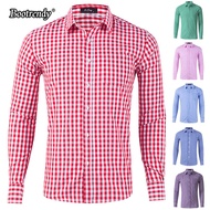 【READY STOCK】US Size HIgh Quality Men's Formal Shirt Cotton Checkered Men's Baju Shirt Long Sleeve B