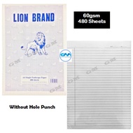 Lion Brand A4 Foolscap Paper Broad Line 480 Sheets 60gsm | Test Pad Paper | Exam Sheet | Kertas Kaja