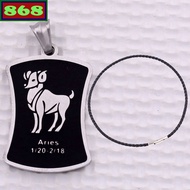 Aries - Aries stainless steel pendant with black leather necklace + white stainless steel hook, Zodi