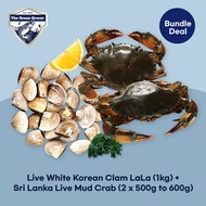 [BUNDLE DEAL] Live White Korean Clam LaLa (1kg) + Sri Lanka Live Mud Crab (2 x 500g/600g)