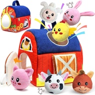 Baby Toys 6-12 Months - Infant Barn Toy with Stuffed Farm Animals, Rattle, Crinkle, Squeak, Mirror -