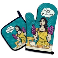 Always Use Protection,Funny Oven Mitts and Pot Holders,Silicone Non-Slip Oven Mitts,Kitchen Gift for