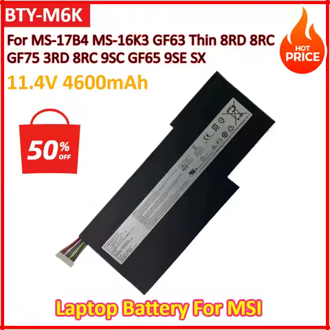 11.4V 4600mAh BTY-M6K Laptop Battery For MSI MS-17B4 MS-16K3 GF63 Thin 8RD 8RC GF75 3RD 8RC 9SC GF65