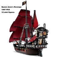 Pirates Of The Caribbean Ship Queens Revenge Warship Black Pearl Sailboat Building Block Gạch MOC 41