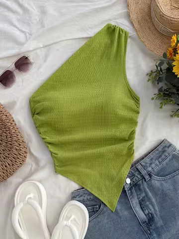 Women's Summer Holiday Asymmetrical Neckline Tank Top, Cropped Top